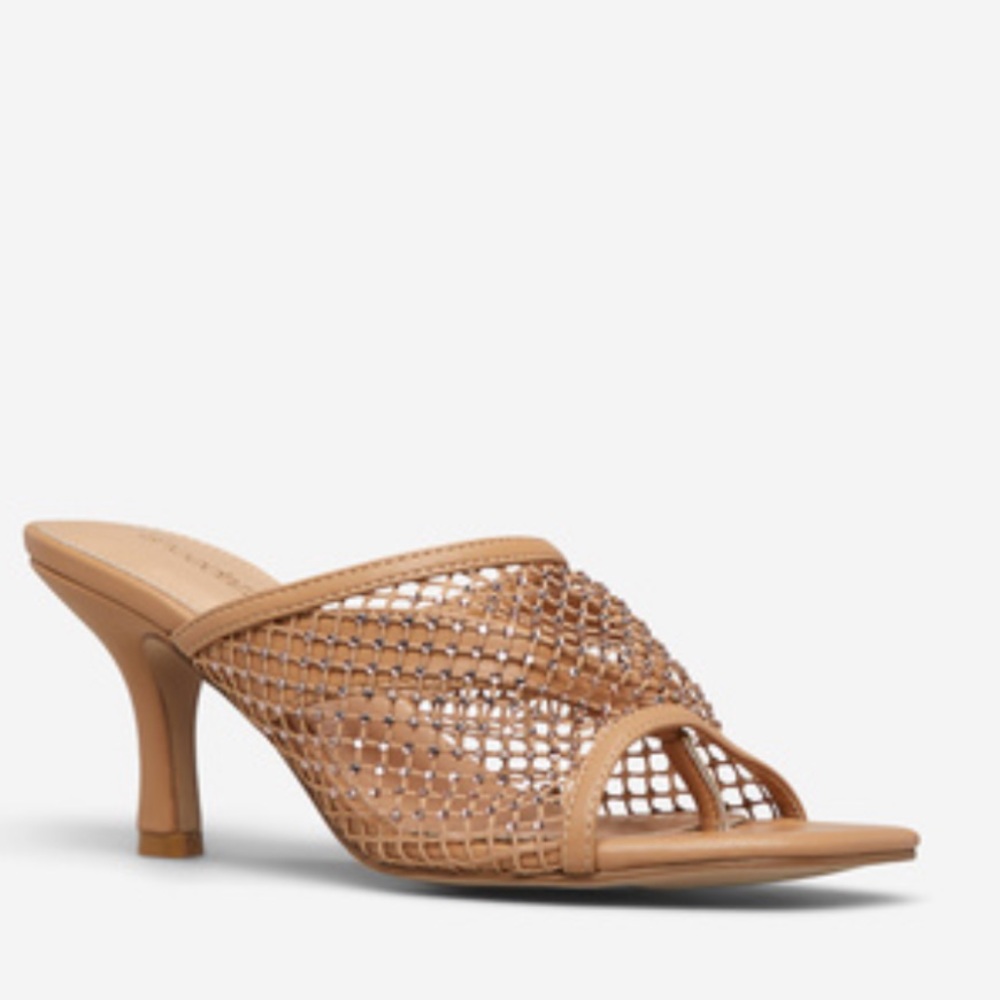Dress sandals with mesh rhinestone detail!